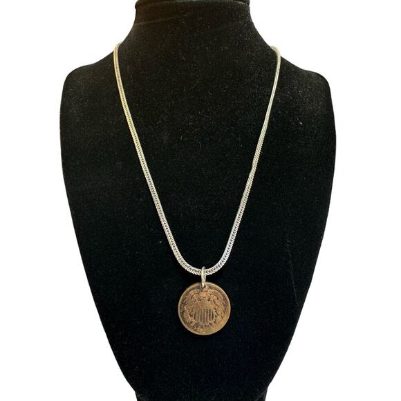 1864 USA 2¢ Union Shield Coin on 925 Sterling Necklace